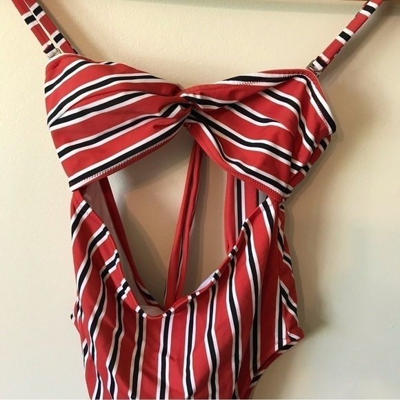 LOVERBIRD striped one piece bathing swim suit with cutout. New with tags. Small - Picture 2 of 9